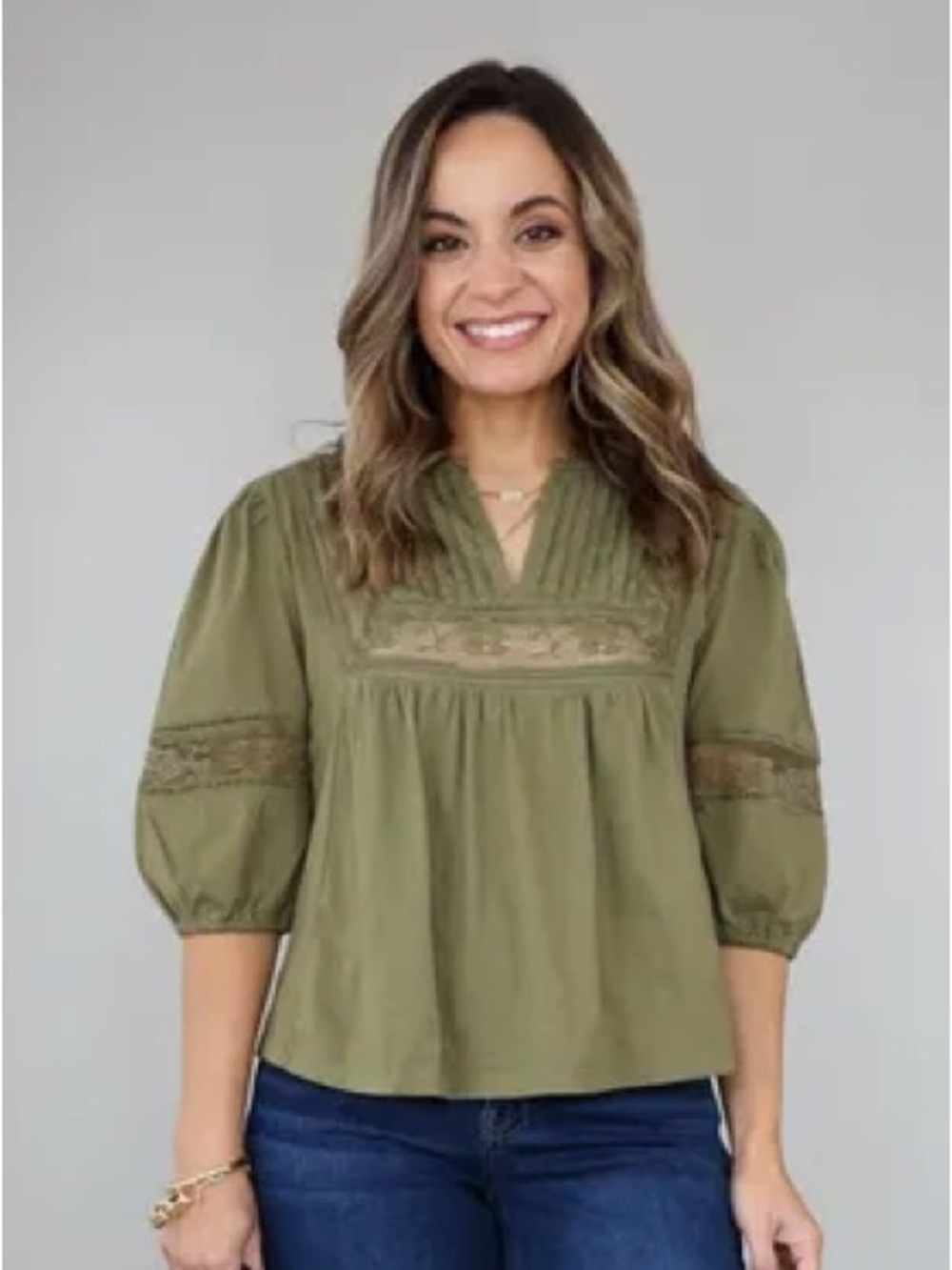 J. Crew Olive Green Embroidered Pintuck Peasant Blouse